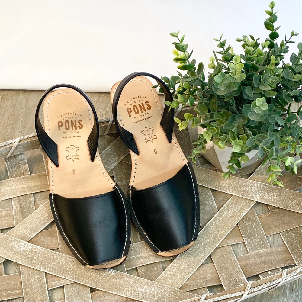 Black Leather Pons Wedge Sandals Size 9